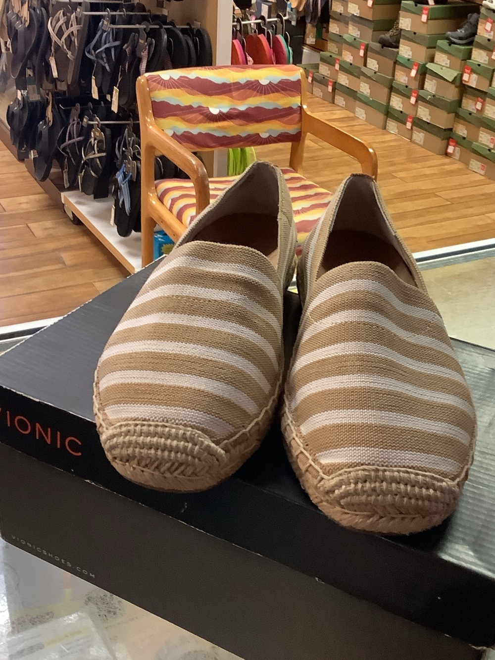 Vionic Striped Slip-On Espadrilles - Beige/White